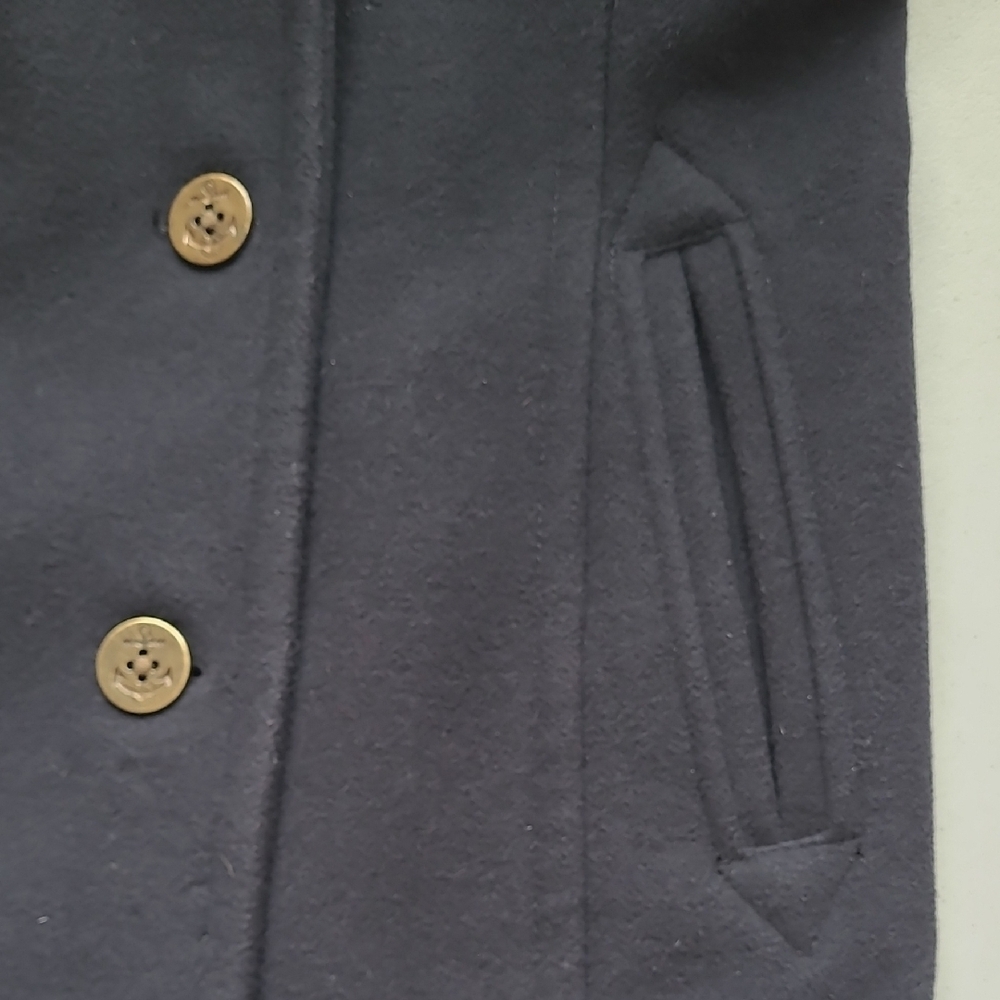 Lands' End Black Pea Coat Anchor Buttons Nautical Coastal - Picture 8 of 12